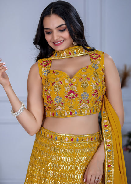 Yellow Embroidered Lehenga Choli