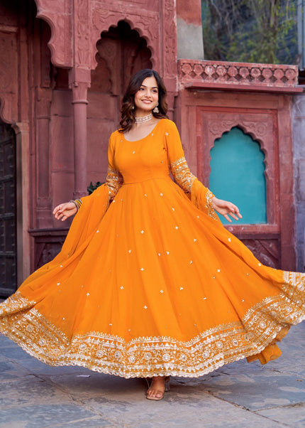 Yellow Embroidered Anarkali Gown