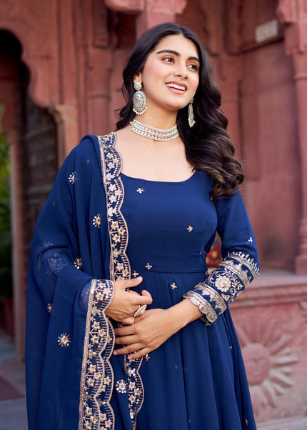 Blue Embroidered Anarkali Gown