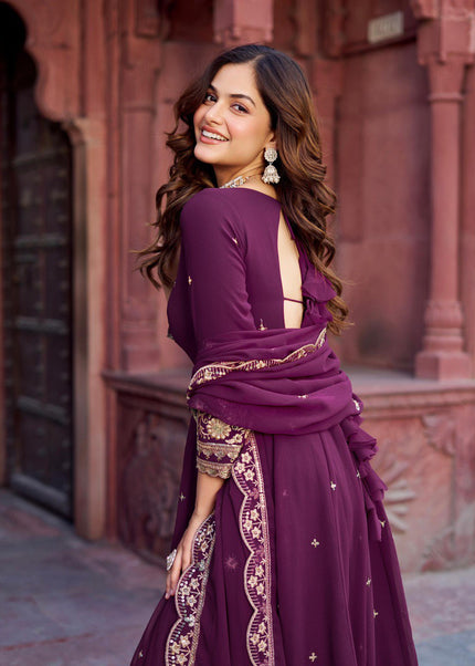 Purple Embroidered Anarkali Gown