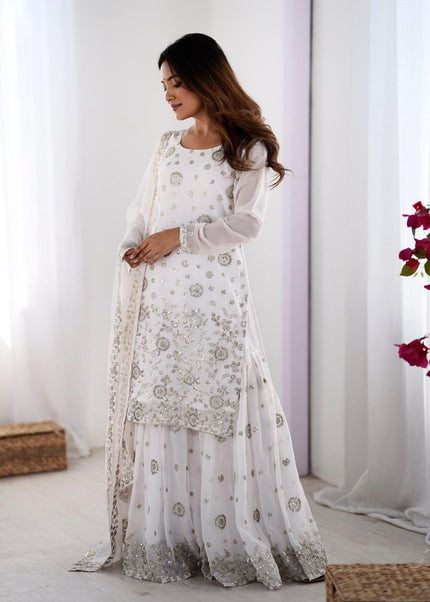 Offwhite Embroidered Sharara Suit
