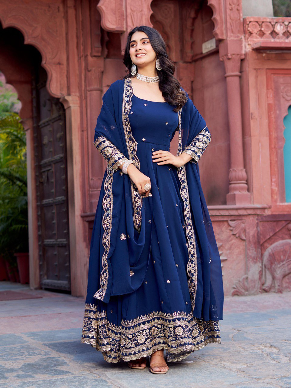 Blue Embroidered Anarkali Gown FALAKENOOR Blue Embroidered Anarkali Gown FALAKENOOR