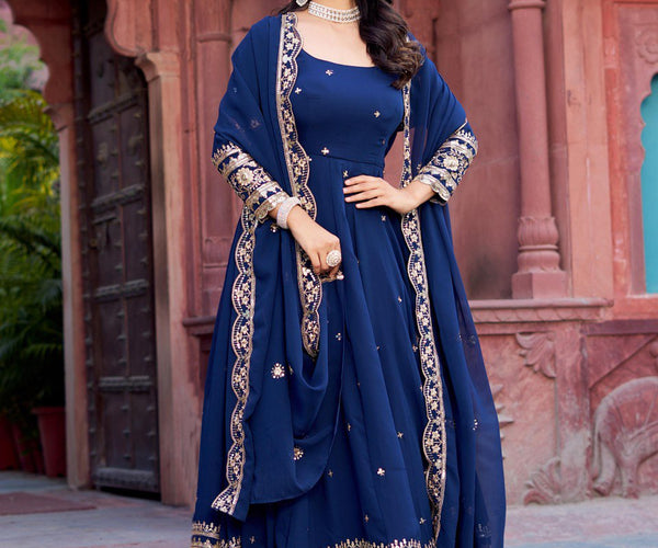 Blue Embroidered Anarkali Gown FALAKENOOR Blue Embroidered Anarkali Gown FALAKENOOR