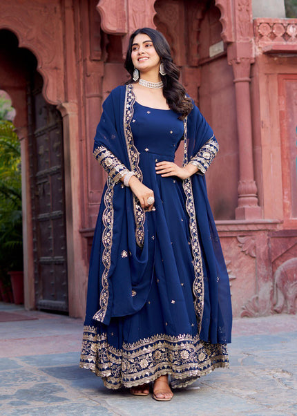 Blue Embroidered Anarkali Gown