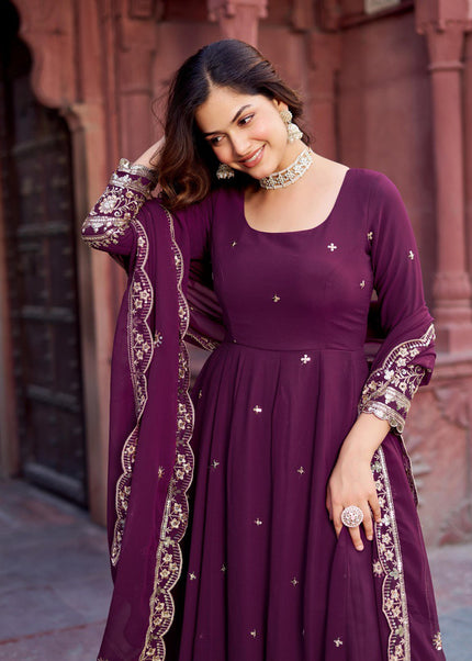 Purple Embroidered Anarkali Gown
