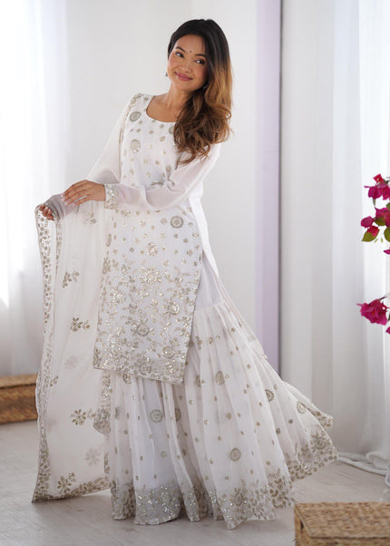 Offwhite Embroidered Sharara Suit