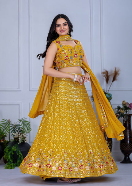 Yellow Embroidered Lehenga Choli