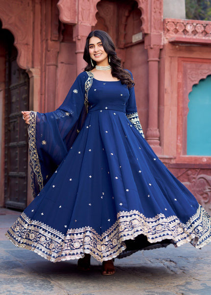 Blue Embroidered Anarkali Gown