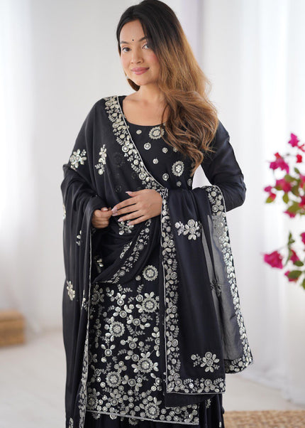 Black Embroidered Sharara Suit