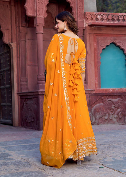 Yellow Embroidered Anarkali Gown