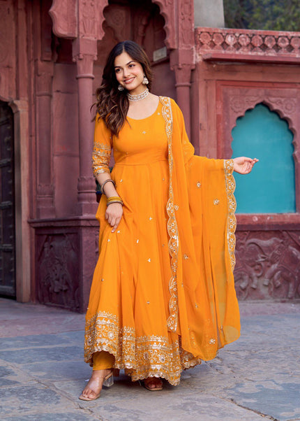 Yellow Embroidered Anarkali Gown