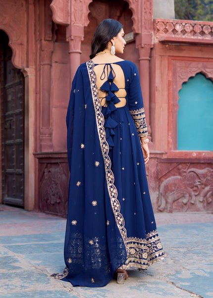 Blue Embroidered Anarkali Gown