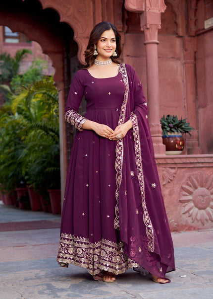 Purple Embroidered Anarkali Gown