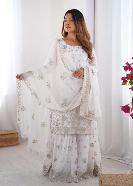 Offwhite Embroidered Sharara Suit