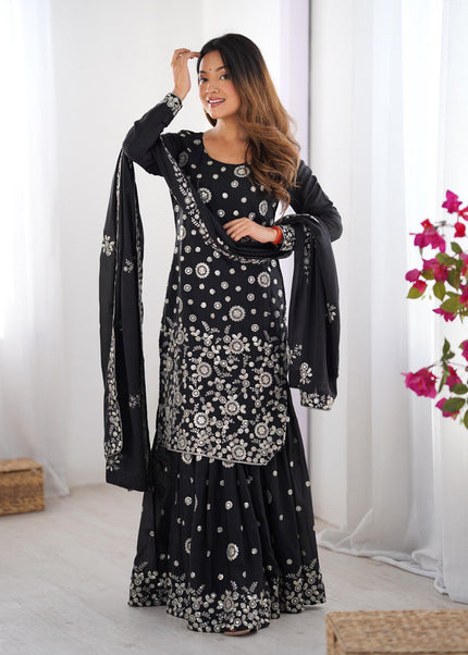 Black Embroidered Sharara Suit