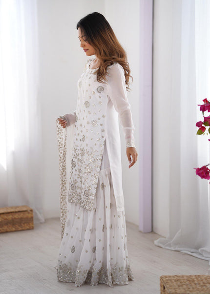 Offwhite Embroidered Sharara Suit