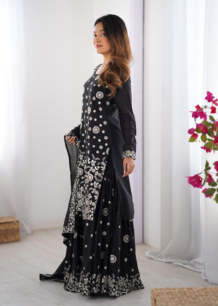 Black Embroidered Sharara Suit