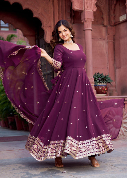 Purple Embroidered Anarkali Gown