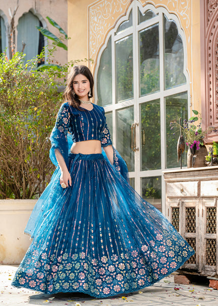 Teal Embroidered Lehenga Choli