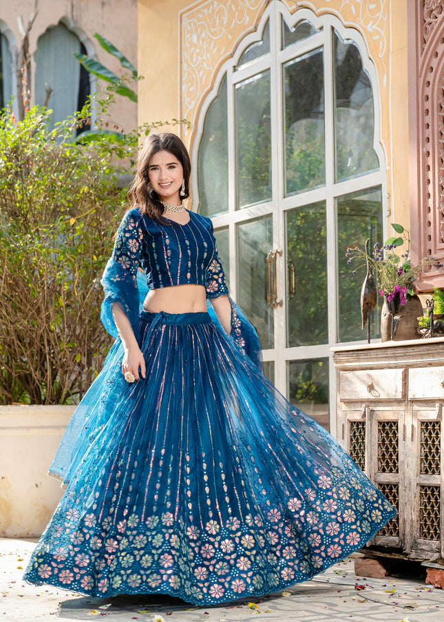 Teal Embroidered Lehenga Choli