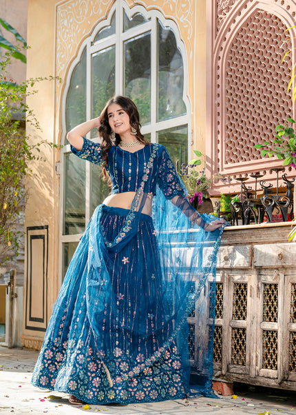 Teal Embroidered Lehenga Choli