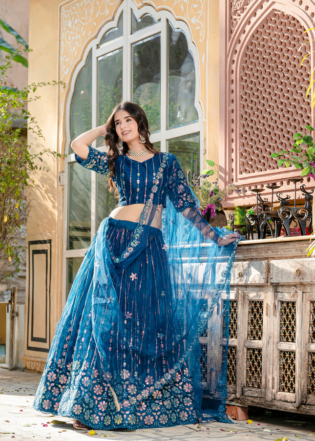 Teal Embroidered Lehenga Choli