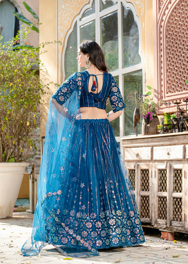 Teal Embroidered Lehenga Choli