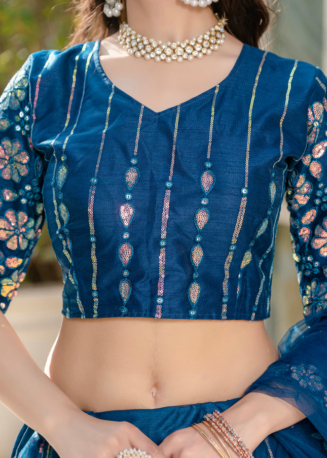 Teal Embroidered Lehenga Choli