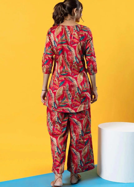 Orange Multicolor Printed and Embroidered Co-Ord Set