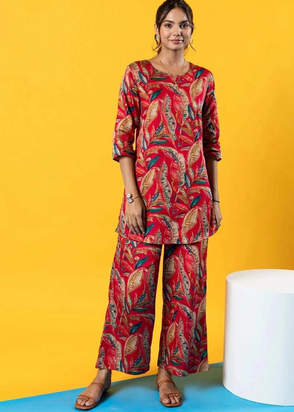 Orange Multicolor Printed and Embroidered Co-Ord Set