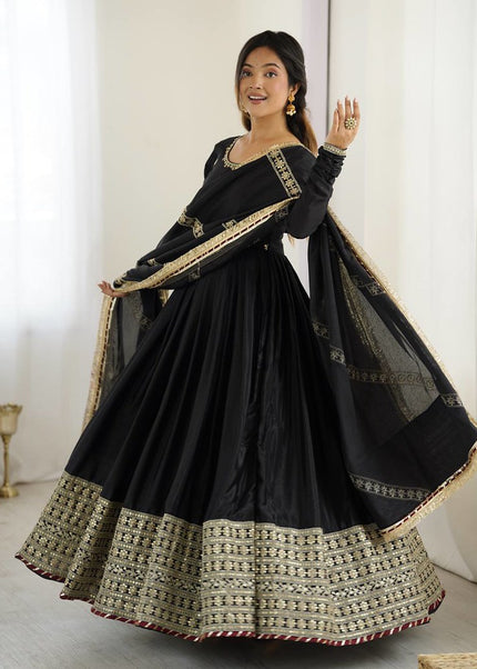 Black Embroidered Anarkali Gown