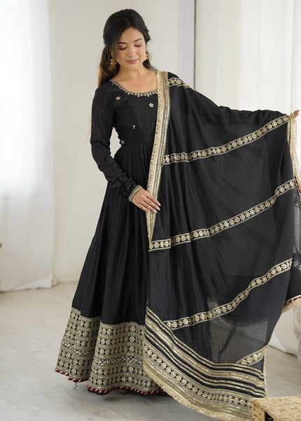 Black Embroidered Anarkali Gown