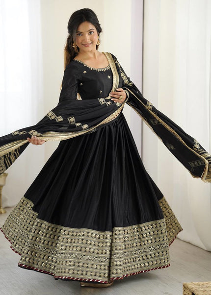 Black Embroidered Anarkali Gown