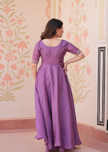 Purple Embroidered Anarkali Gown