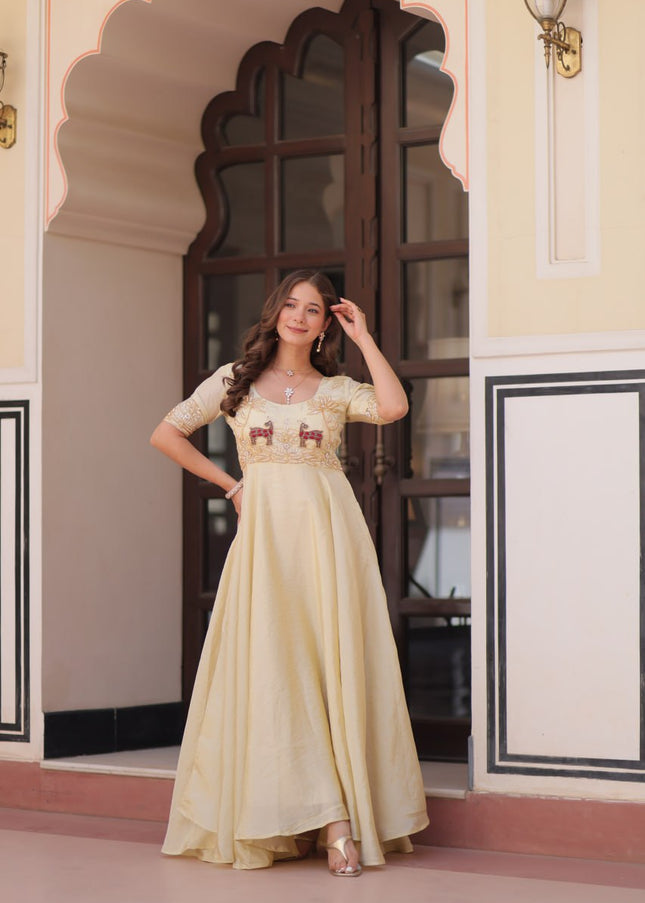 Cream Embroidered Anarkali Gown