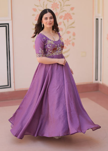 Purple Embroidered Anarkali Gown