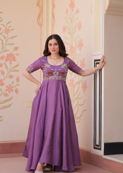 Purple Embroidered Anarkali Gown