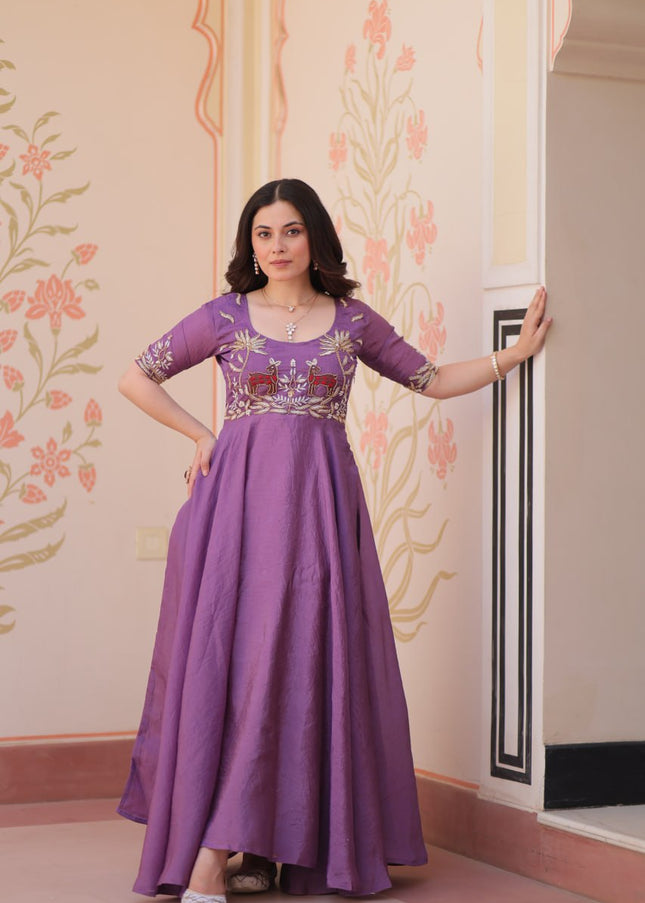 Purple Embroidered Anarkali Gown