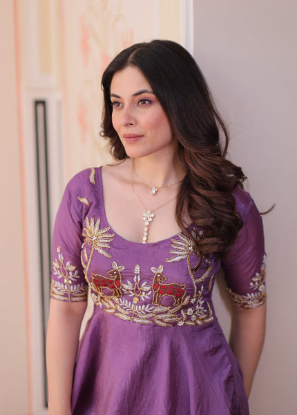 Purple Embroidered Anarkali Gown