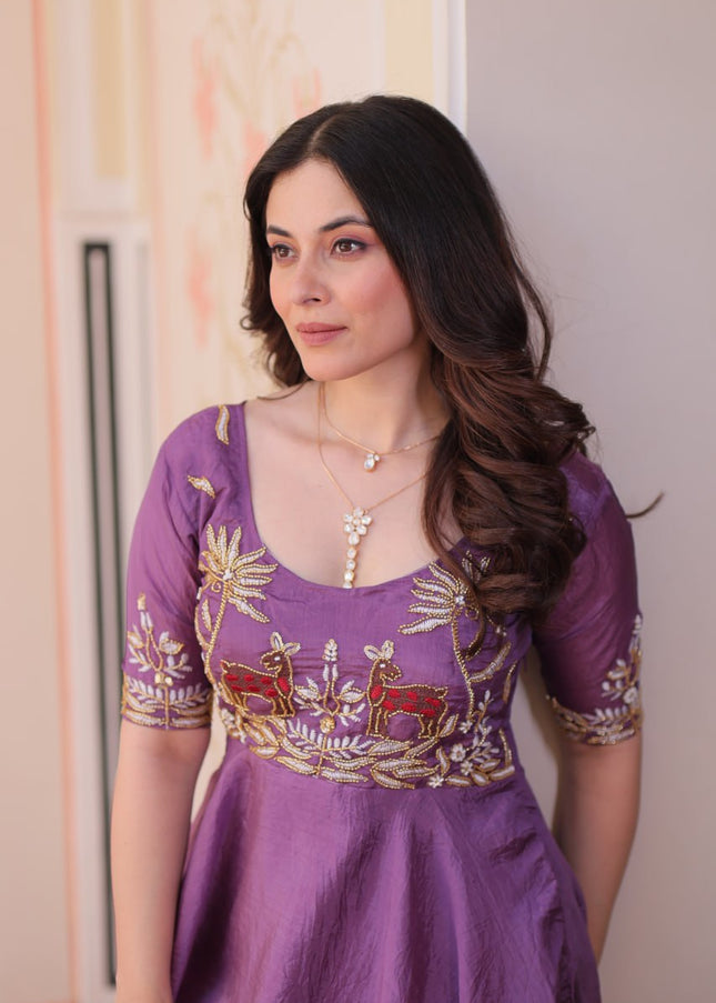 Purple Embroidered Anarkali Gown