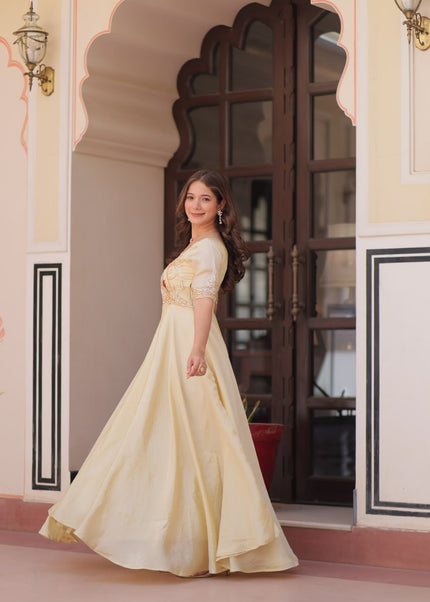 Cream Embroidered Anarkali Gown