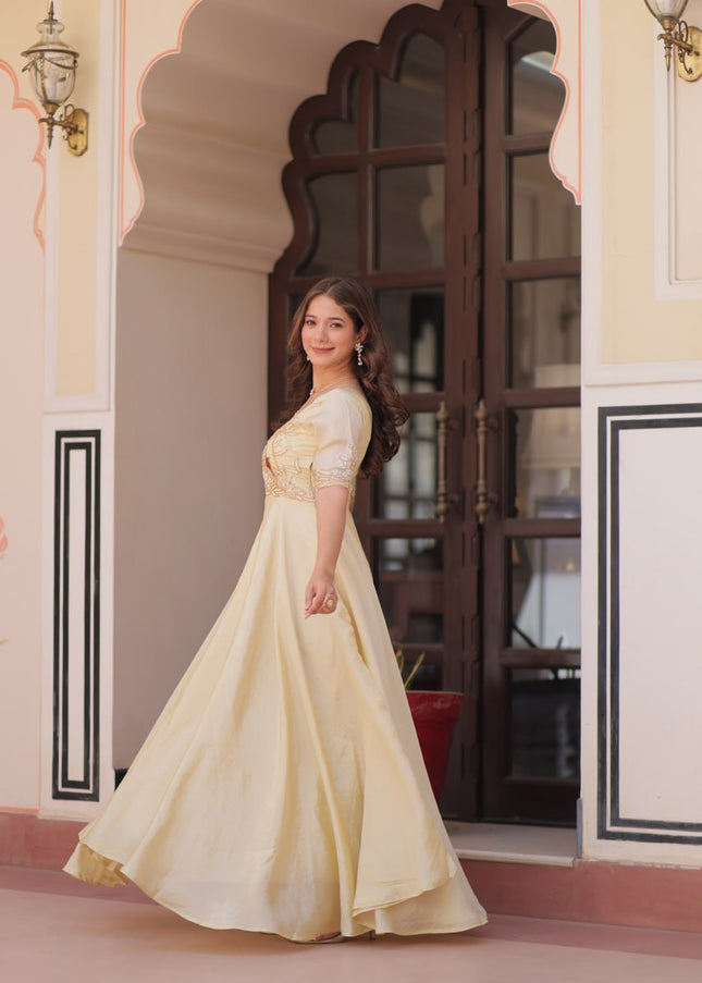 Cream Embroidered Anarkali Gown