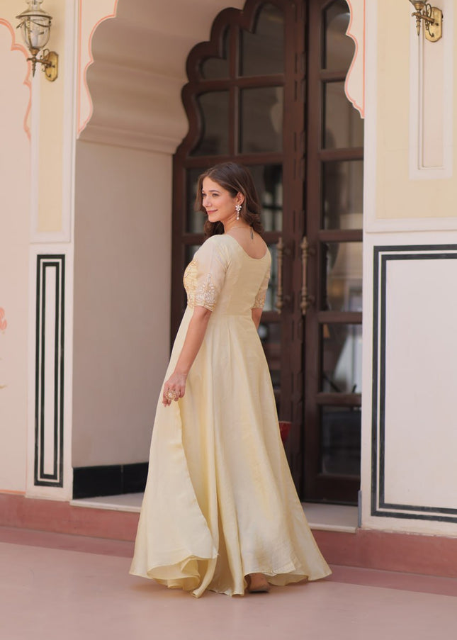 Cream Embroidered Anarkali Gown