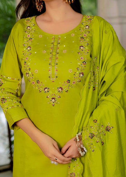 Light Green Embroidered Pant Style Suit