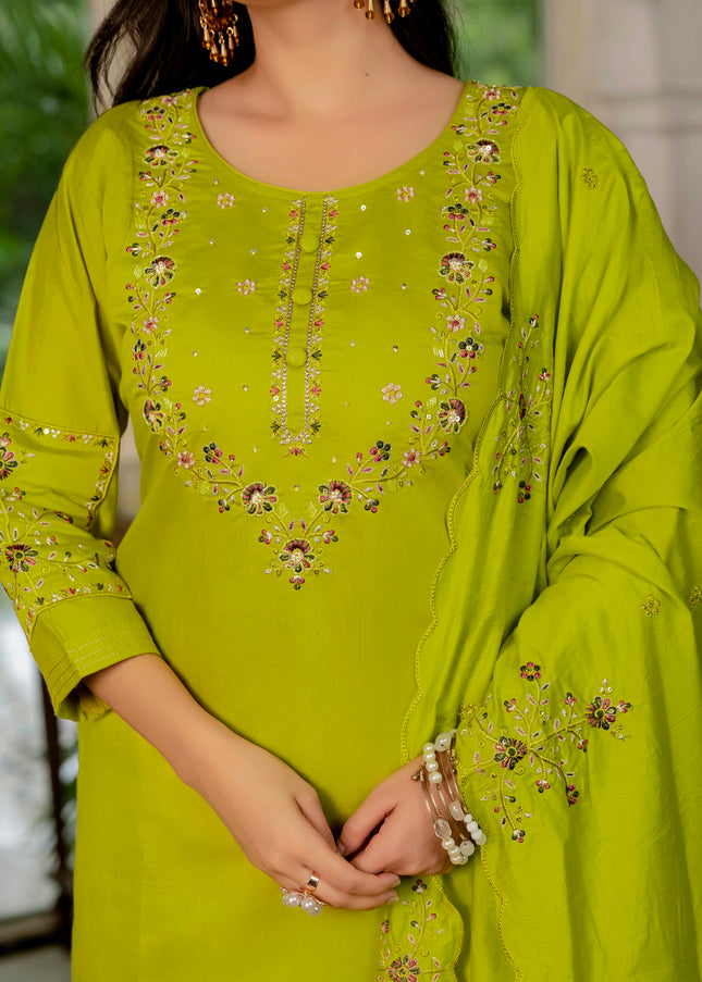 Light Green Embroidered Pant Style Suit
