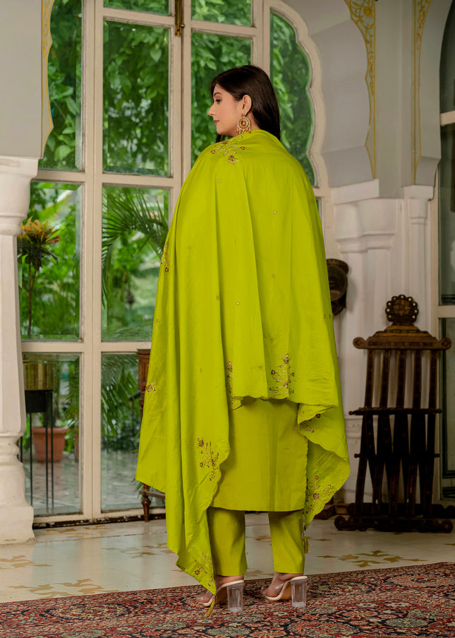 Light Green Embroidered Pant Style Suit