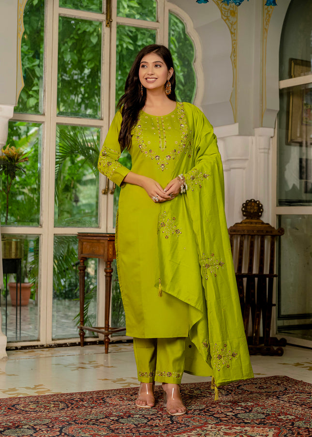 Light Green Embroidered Pant Style Suit