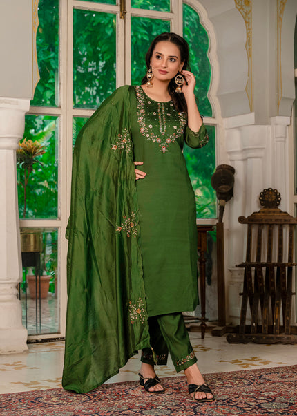 Green Embroidered Pant Style Suit
