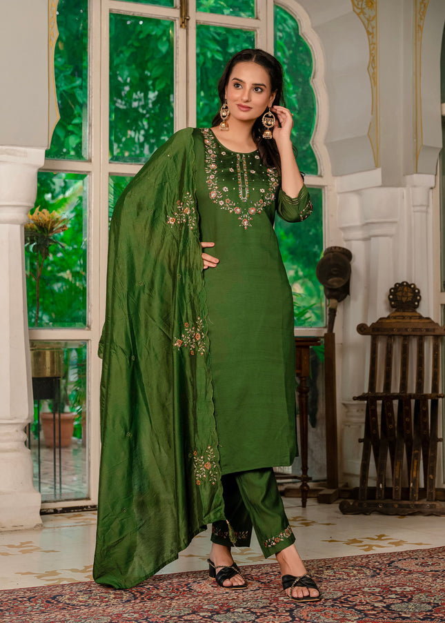 Green Embroidered Pant Style Suit