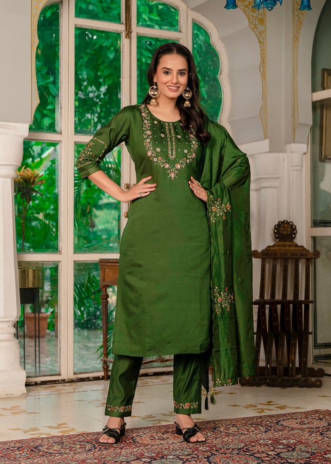 Green Embroidered Pant Style Suit
